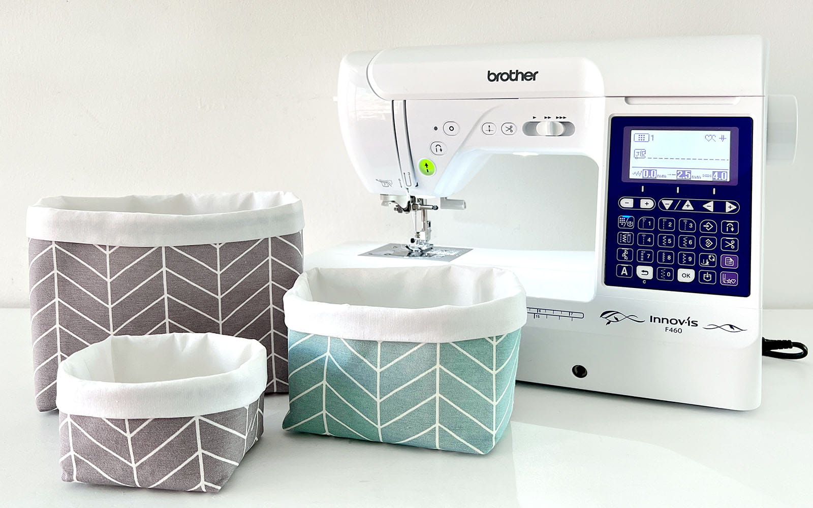 Fabric storage baskets with Brother Innov-is F550 sewing machine