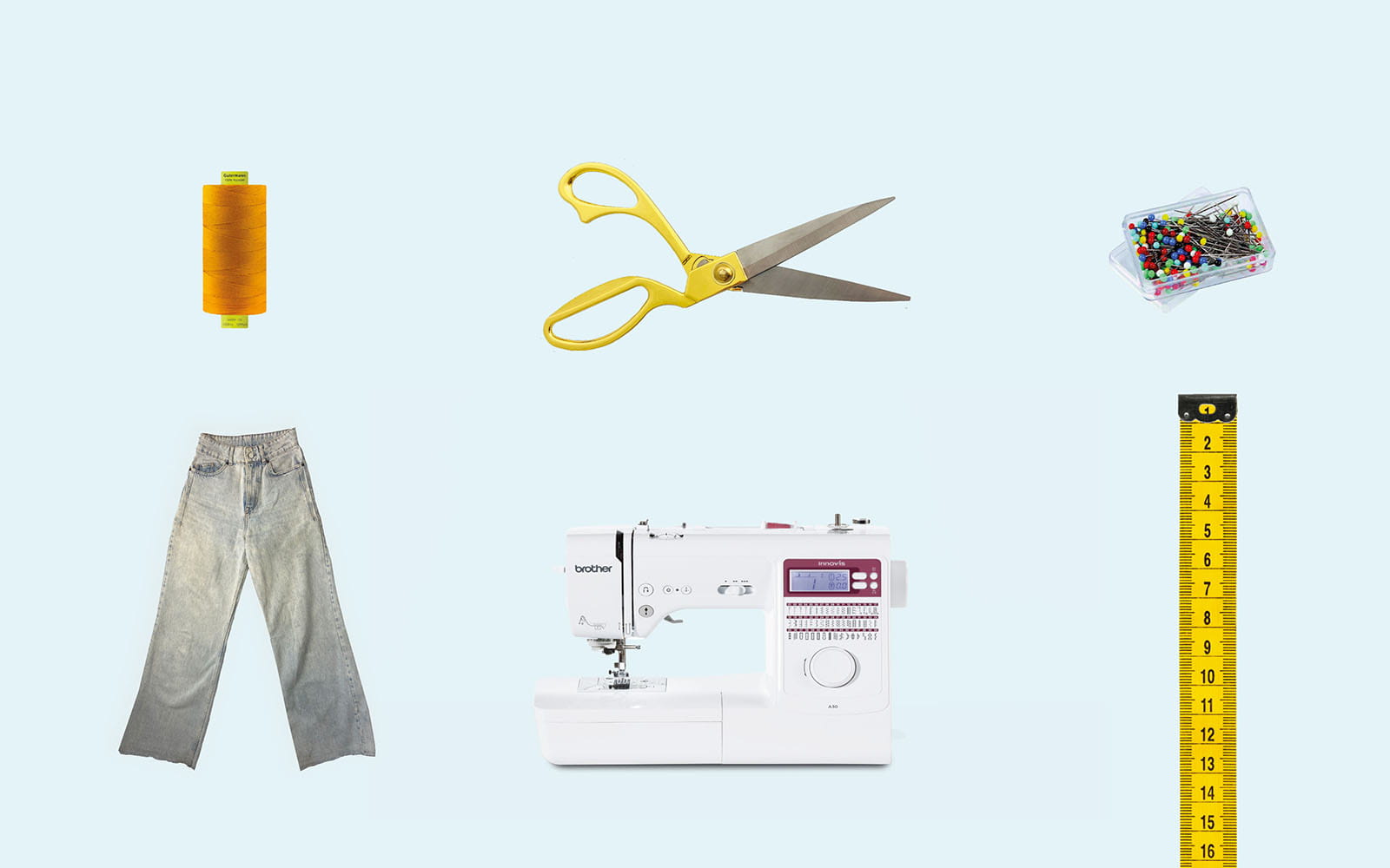 Brother Innov-is A50 sewing machine, jeans and sewing tools