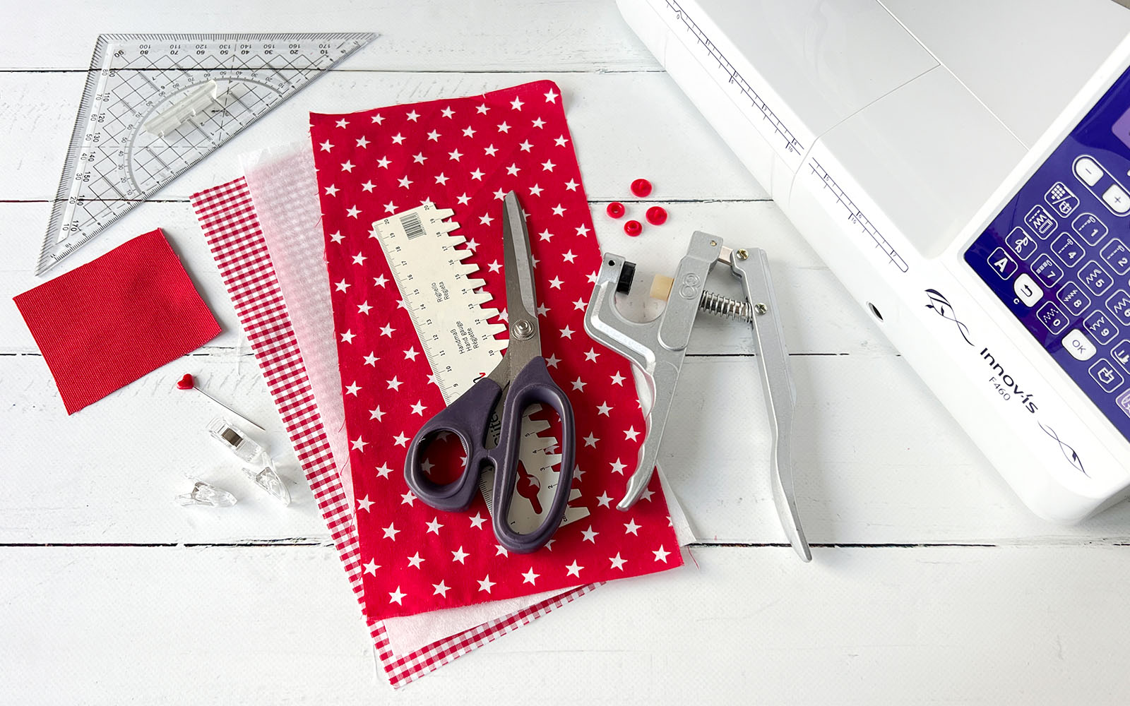 Brother sewing machine and sewing equipment on white background