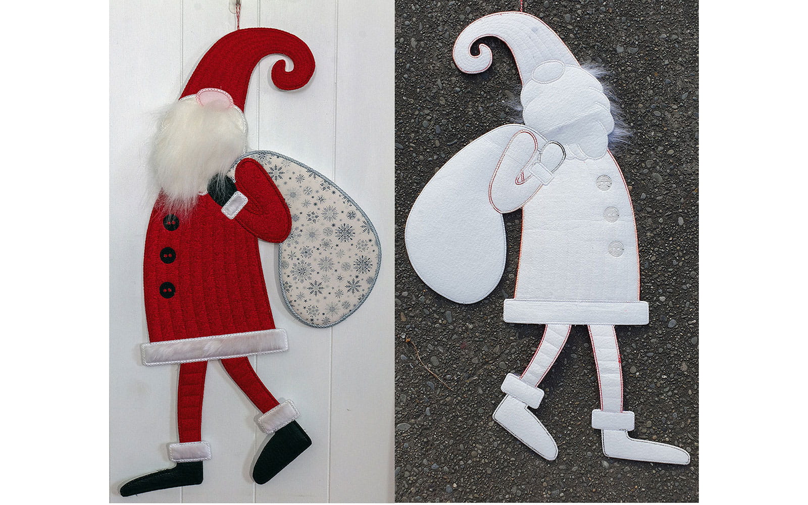 front and back of embroidered santa