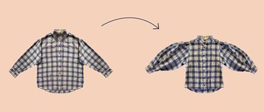 two plaid shirts with arrow showing sleeves going from standard to balloon
