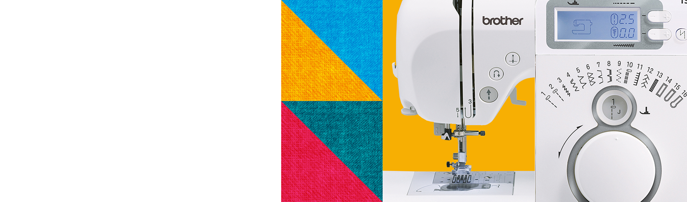 Gros plan d’une machine à coudre sur fond multicolore à motifs