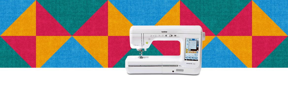 quilting machine on a multicoloured pattern background