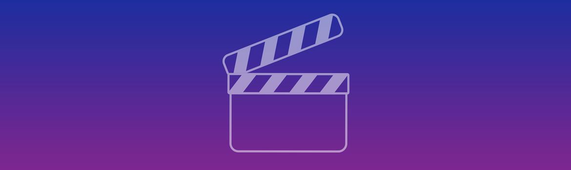 Bannière bleue et violette avec icône vidéo