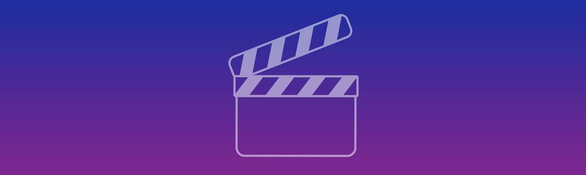Blauw-paarse banner met videosymbool