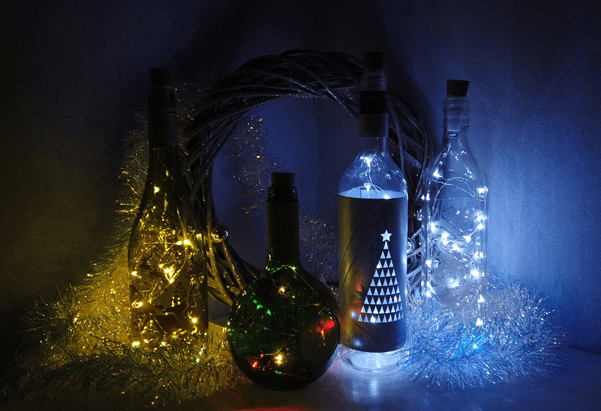 Recycled decorative bottles with lights