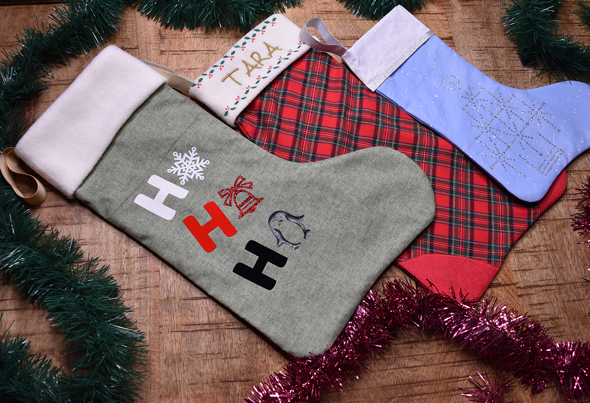 3 fabric christmas stockings