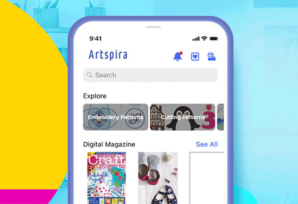 Artspira app on smartphone next to brother sewing machine