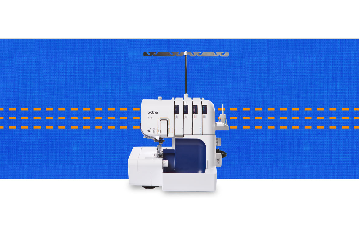4234D overlocker machine on a dark blue pattern background