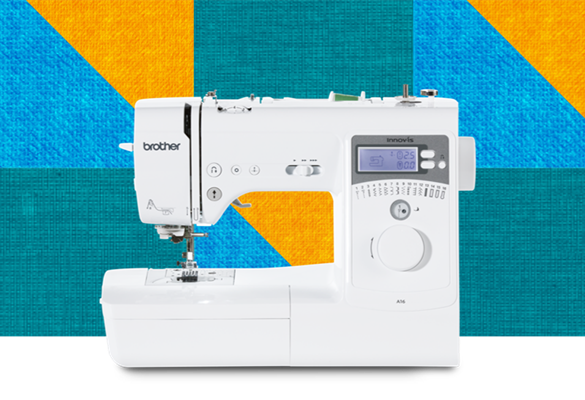 A16 sewing machine on a multicoloured square background