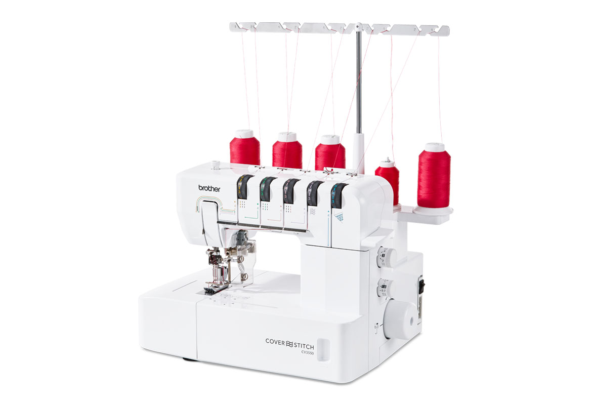 Brother CV3550 coverstitch machine on white background at an angle