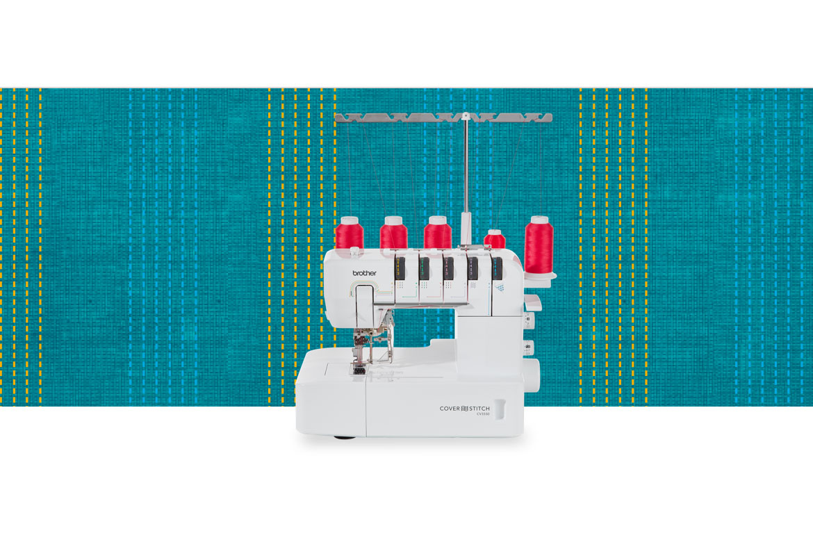 CV3550 coverstitch machine on a dark blue pattern background