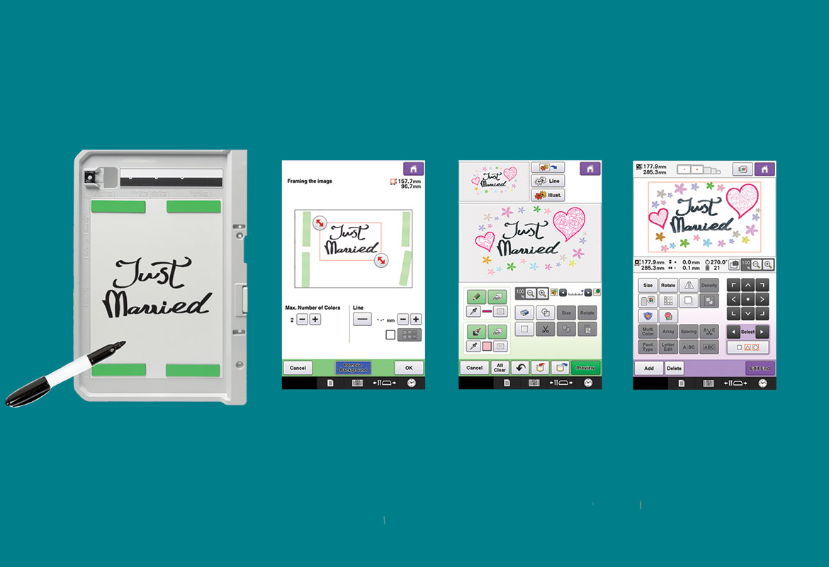 Scan frame and screens showing My Design Center function