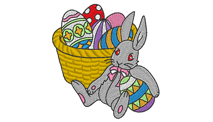 Free embroidery design of easter bunny with easter eggs in a basket
