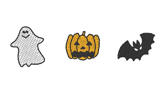 Ghost, pumpkin and bat embroidery pattern