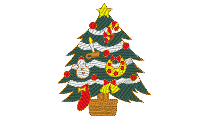 Embroidery pattern of festive decorated christmas tree