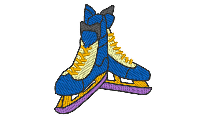 Broderie patins à glace bleus