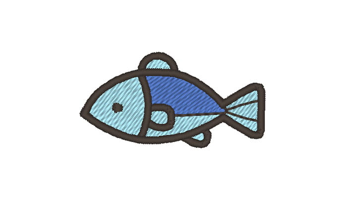 Blaue Fischstickerei