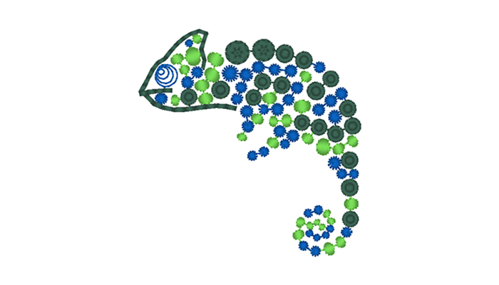 Blue and green chameleon embroidery design