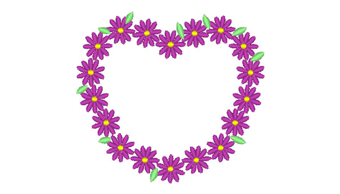 Purple daisies in heart shape embroidery pattern