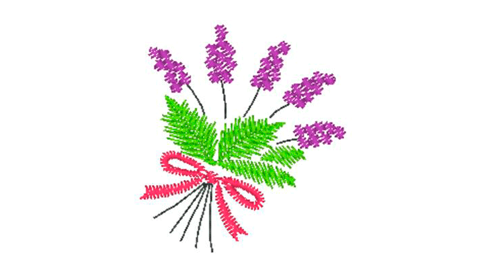 Lavendel bos gebonden met roze vak borduurpatroon