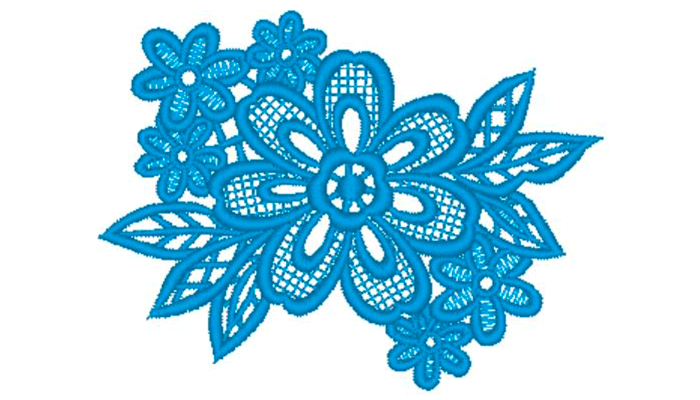 Голубая цветочная кружевная вышивка