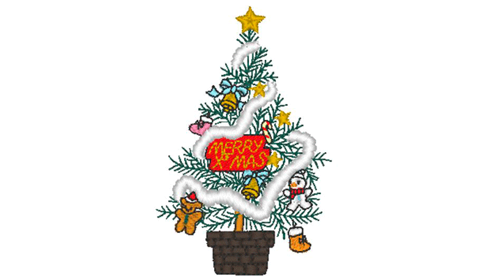 Motivo per ricamo ad albero di Natale decorato
