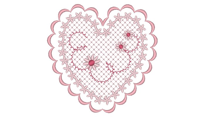 Pink heart embroidery pattern on white background