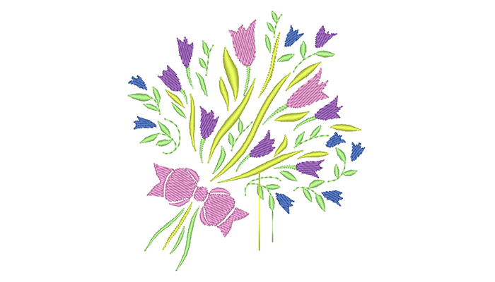 Embroidery pattern of pink and purple flowers