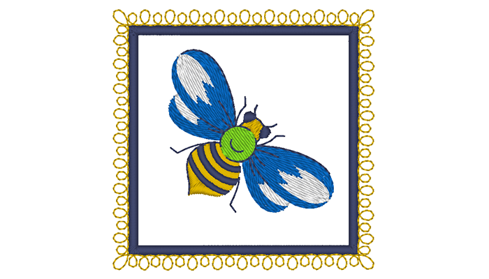 Motif de broderie d'une abeille dans un cadre