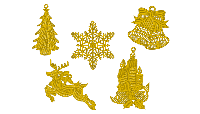 Meerdere gouden kerst decoratie borduurpatronen