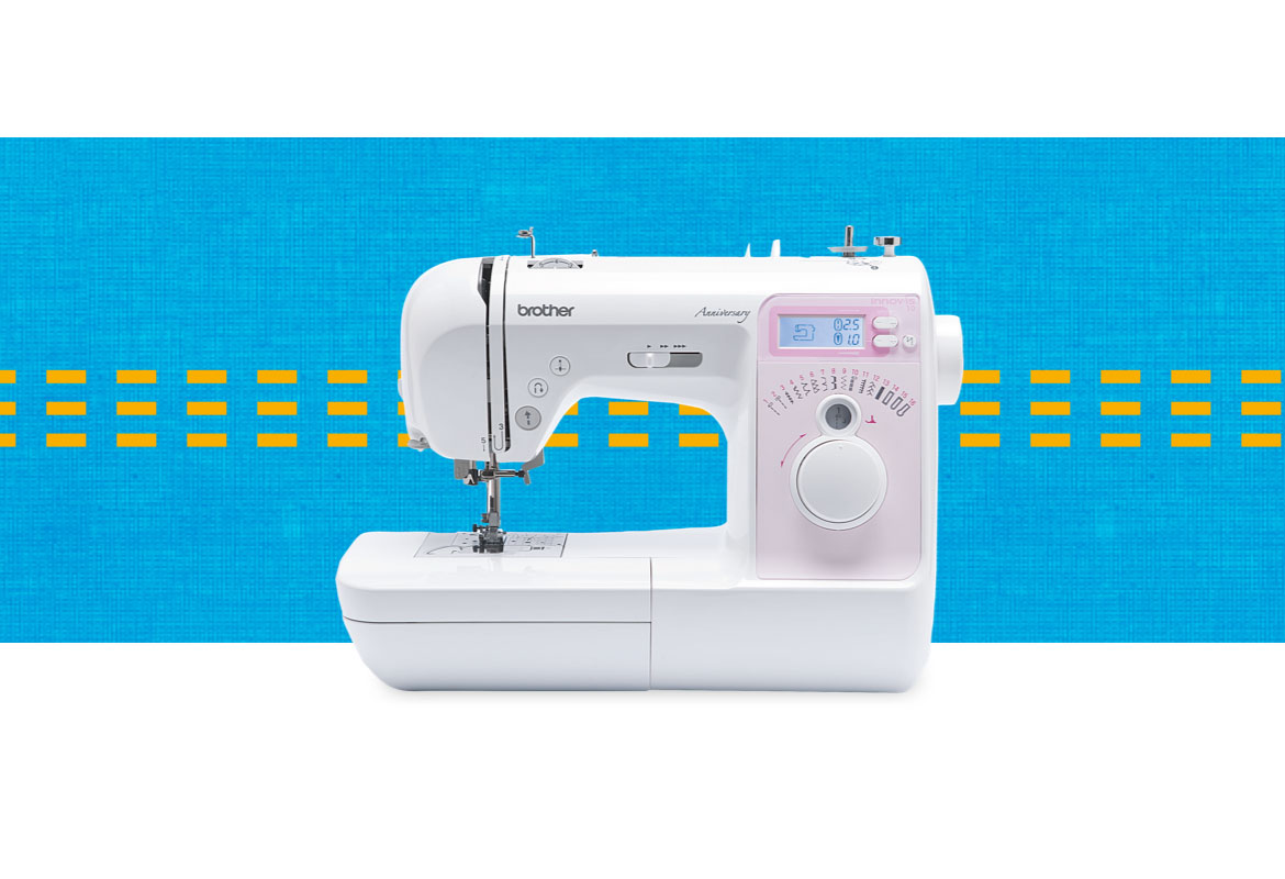 Innov-IS-NV10A NÄHMASCHINE auf Blau-orangem Hintergrunder