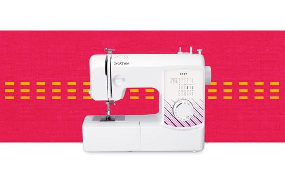 LX17 sewing machine on a red and orange pattern background