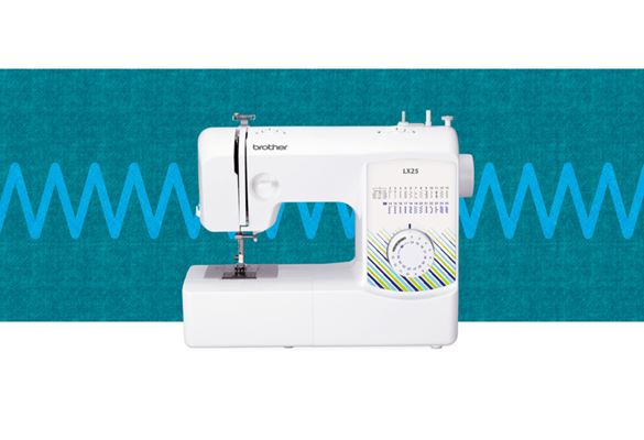 LX25 sewing machine on a blue pattern background