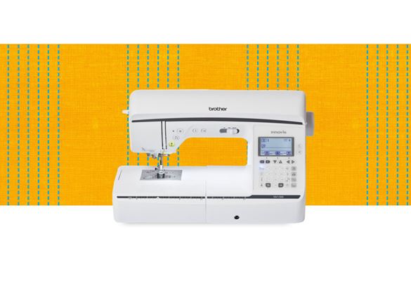 NV1300 sewing machine on an orange pattern background
