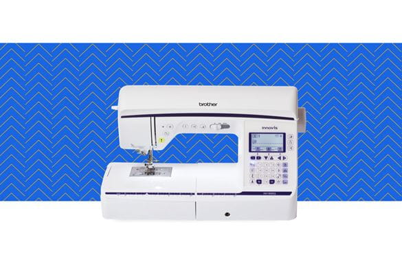 NV1800Q sewing machine on a blue pattern background 