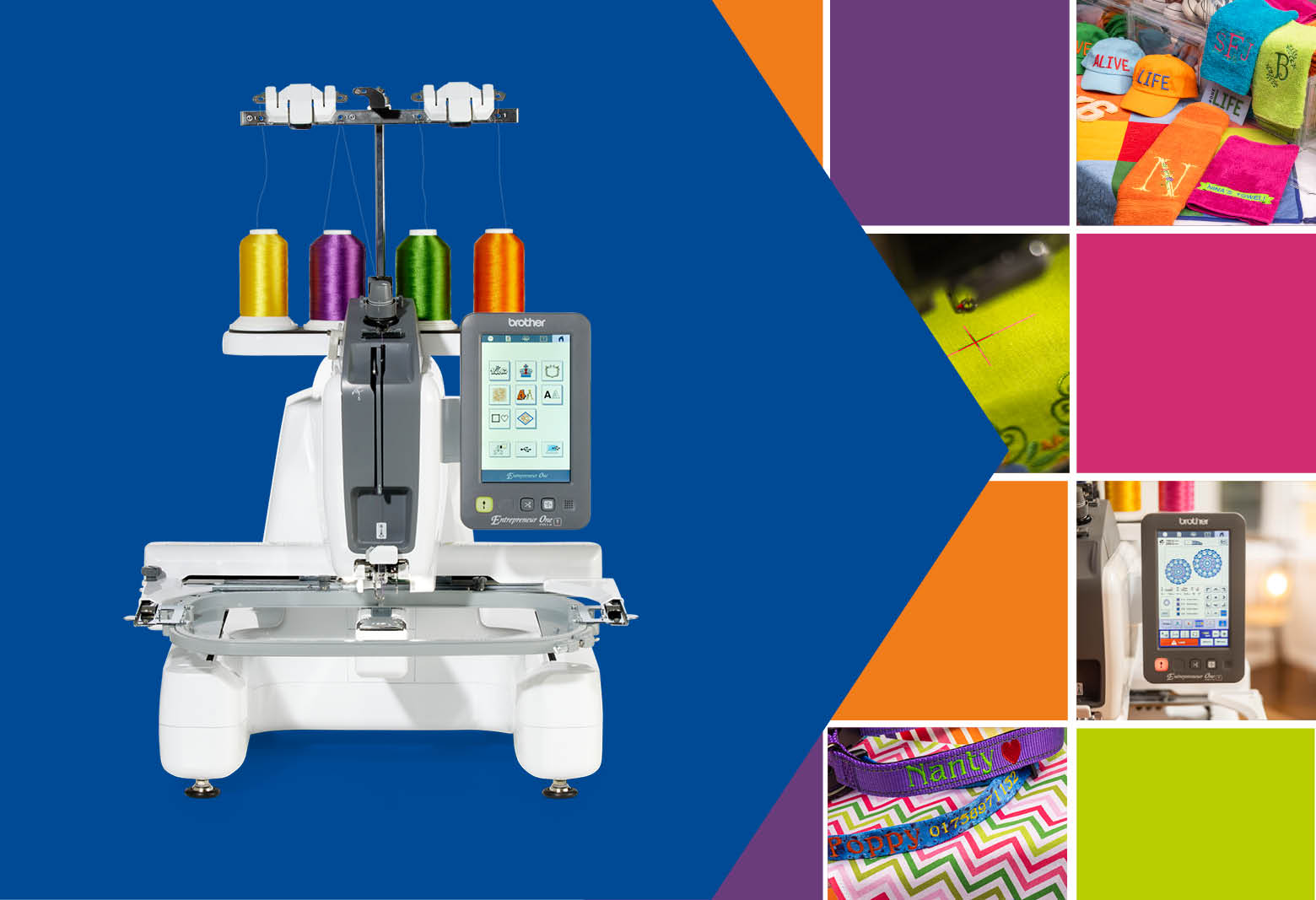 PR1 embroidery machine on coloured block background