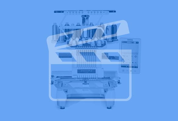 Brother PR embroidery machine on blue background