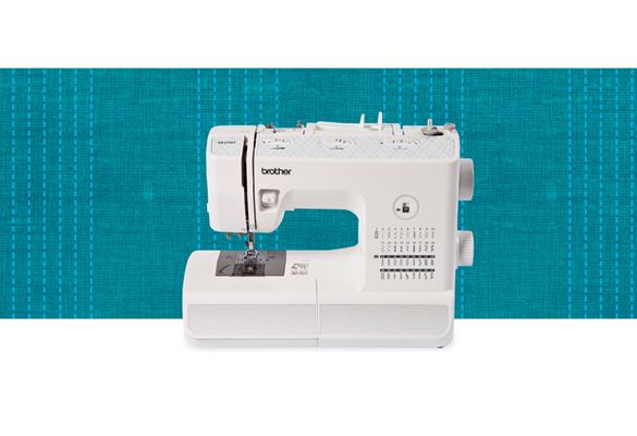 XR37NT sewing machine on a blue pattern background
