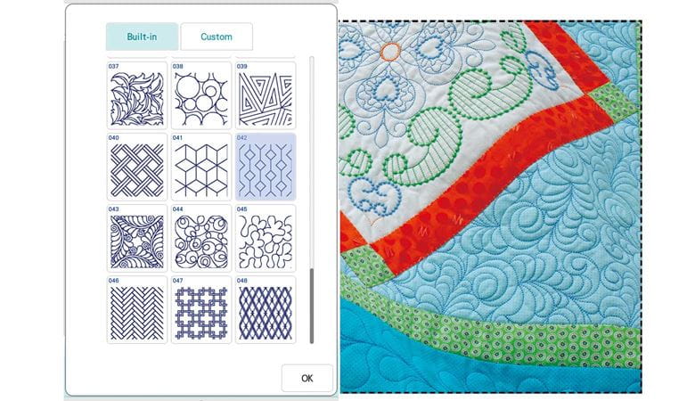 Overview of fill designs and some examples stitched out on a quilt