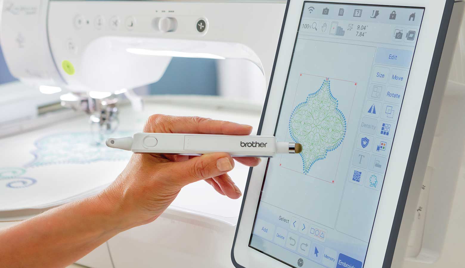 Using sensor pen of Brother XP3 to edit embroidery pattern on screen