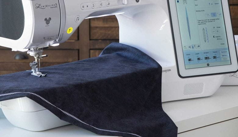 Blue fabric in Brother Luminaire XP3 sewing and embroidery machine