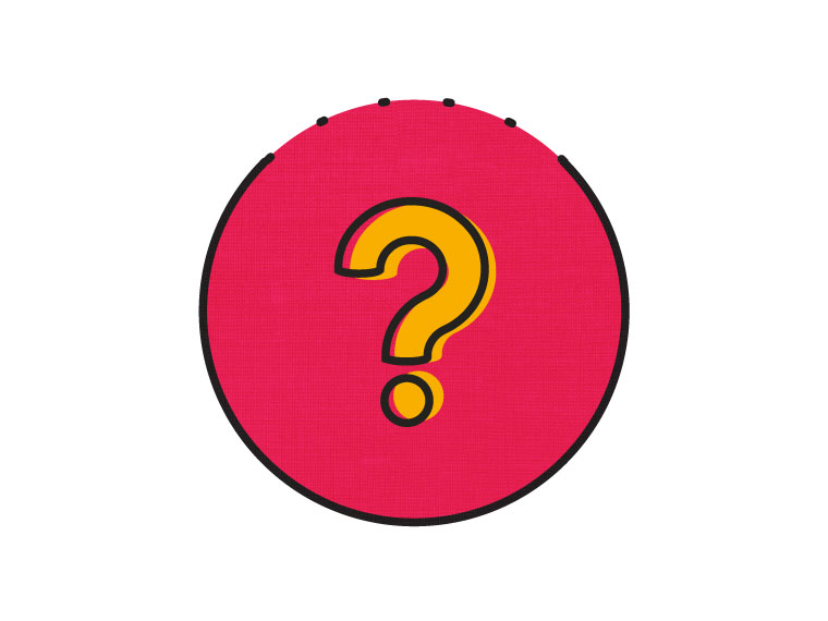 Point d'interrogation jaune sur cercle rose