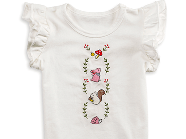 White frilly girl shirt with cute animal embroidery design on front