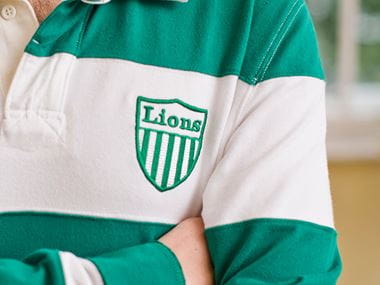 Green and white stripe embroidered rugby shirt