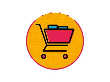 pink and orange shopping trolley icon