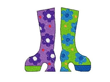 Purple and green flowered funky boots embroidery design