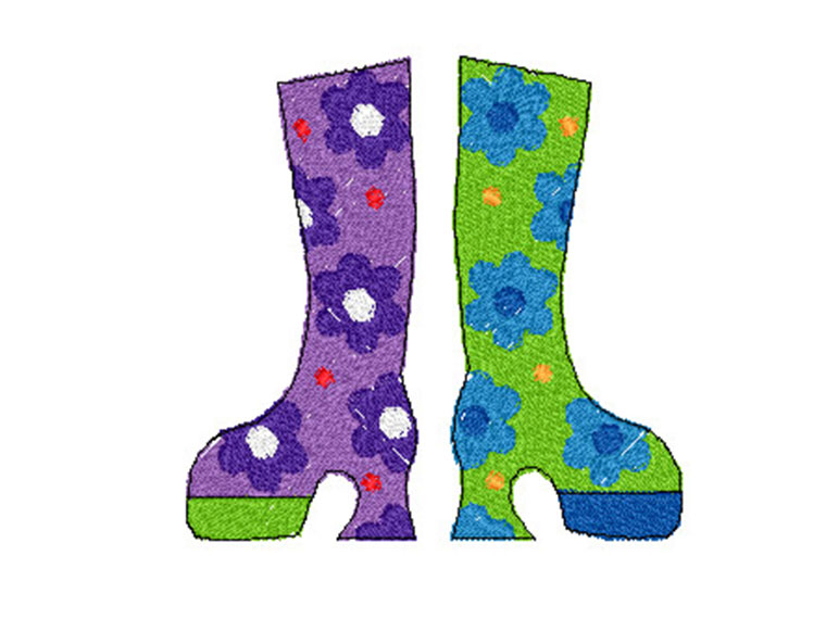  Paarse en groen gebloemde funky boots borduurontwerp