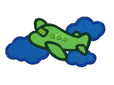 Green plane on blue clouds embroidery pattern