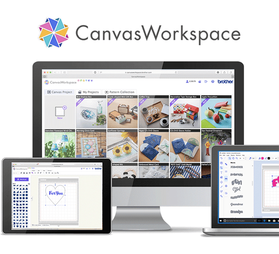 Laptop, tablet en pc met CanvasWorkspace-logo